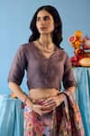 Buy_Surmaye_Grey Organza Silk Lining Mulberry Celestial Blouse _at_Aza_Fashions