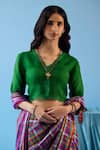 Buy_Surmaye_Green Organza Silk Lining Mulberry Celestial Blouse _at_Aza_Fashions