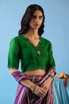 Buy_Surmaye_Green Organza Silk Lining Mulberry Celestial Blouse _Online_at_Aza_Fashions