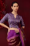 Buy_Surmaye_Multi Color Handwoven Silk Satin Striped Split V Neck Cheerful Blouse _at_Aza_Fashions