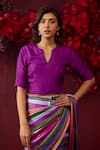 Buy_Surmaye_Purple Handwoven Mulberry Silk Solid Split V Neck Cheerful Blouse _at_Aza_Fashions