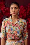 Buy_Surmaye_Multi Color Handwoven Mulberry Silk Print Florid Camp Enigma Shirt Blouse _at_Aza_Fashions