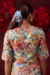 Shop_Surmaye_Multi Color Handwoven Mulberry Silk Print Florid Camp Enigma Shirt Blouse _at_Aza_Fashions