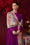 Buy_Surmaye_Blue Handwoven Organza Mulberry Silk Print Peony Glorious Meadow Dupatta _Online_at_Aza_Fashions