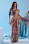 Buy_Surmaye_Grey Handwoven Organza Mulberry Silk Printed Floral Whimsical Garden Saree _Online_at_Aza_Fashions