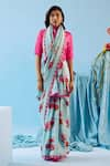 Buy_Surmaye_Blue Handwoven Organza Mulberry Silk Printed Floral Motif Eternal Love Saree _at_Aza_Fashions