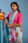 Surmaye_Blue Handwoven Organza Mulberry Silk Printed Floral Motif Eternal Love Saree _Online_at_Aza_Fashions