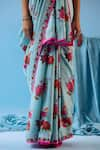 Surmaye_Blue Handwoven Organza Mulberry Silk Printed Floral Motif Eternal Love Saree _at_Aza_Fashions