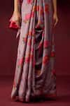 Buy_Surmaye_Grey Handwoven Organza Mulberry Silk Printed Floral Eternal Love Flower Saree 