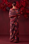 Shop_Surmaye_Burgundy Handwoven Organza Mulberry Silk Printed Floral Eternal Love Saree _at_Aza_Fashions