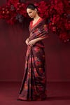 Buy_Surmaye_Burgundy Handwoven Organza Mulberry Silk Printed Floral Eternal Love Saree _Online_at_Aza_Fashions