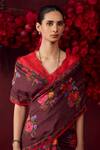 Shop_Surmaye_Burgundy Handwoven Organza Mulberry Silk Printed Floral Eternal Love Saree _Online_at_Aza_Fashions