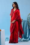 Buy_Surmaye_Red Handwoven Silk Mesh Bold Allure Satin Border Saree _at_Aza_Fashions