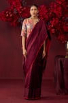 Surmaye_Maroon Handwoven Silk Mesh Bold Allure Saree _Online_at_Aza_Fashions