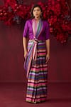 Buy_Surmaye_Multi Color Handwoven Silk Satin Playful Cascade Stripe Pattern Saree _at_Aza_Fashions