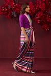 Surmaye_Multi Color Handwoven Silk Satin Playful Cascade Stripe Pattern Saree _Online_at_Aza_Fashions