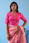 Surmaye_Fuchsia Handwoven Organza Mulberry Silk Vivacious Jamdani Saree _at_Aza_Fashions