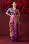 Buy_Surmaye_Purple Handwoven Organza Mulberry Silk Floral Jamdani Border Saree _at_Aza_Fashions