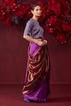 Surmaye_Purple Handwoven Organza Mulberry Silk Floral Jamdani Border Saree _at_Aza_Fashions