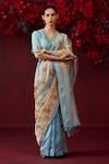 Buy_Surmaye_Blue Handwoven Organza Mulberry Silk Tranquility Jamdani Saree _at_Aza_Fashions