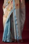 Surmaye_Blue Handwoven Organza Mulberry Silk Tranquility Jamdani Saree _at_Aza_Fashions