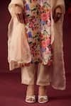 Buy_Surmaye_Beige Handwoven Mulberry Silk Printed Floral Euphoric Blossom Kurta And Pant Set 