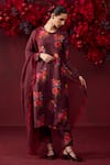 Buy_Surmaye_Maroon Handwoven Mulberry Silk Printed Enchanted Bloom Motif Kurta And Pant Set _at_Aza_Fashions