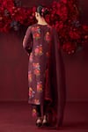 Shop_Surmaye_Maroon Handwoven Mulberry Silk Printed Enchanted Bloom Motif Kurta And Pant Set _at_Aza_Fashions