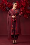 Surmaye_Maroon Handwoven Mulberry Silk Printed Enchanted Bloom Motif Kurta And Pant Set _Online_at_Aza_Fashions