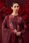 Buy_Surmaye_Maroon Handwoven Mulberry Silk Printed Enchanted Bloom Motif Kurta And Pant Set _Online_at_Aza_Fashions