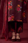 Surmaye_Maroon Handwoven Mulberry Silk Printed Enchanted Bloom Motif Kurta And Pant Set _at_Aza_Fashions