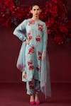 Buy_Surmaye_Blue Handwoven Mulberry Silk Printed Floral Enchanted Bloom Kurta And Pant Set _at_Aza_Fashions