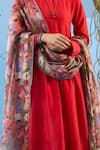 Surmaye_Red Handwoven Mulberry Silk Vibrant Charm Embroidered Hem Anarkali Pant Set _at_Aza_Fashions