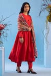 Buy_Surmaye_Red Handwoven Mulberry Silk Vibrant Charm Embroidered Hem Anarkali Pant Set 