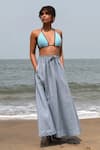 Buy_Shop Nirvanaa_Blue 100% Linen Embroidered Verve Maxi Skirt _at_Aza_Fashions