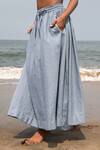 Shop Nirvanaa_Blue 100% Linen Embroidered Verve Maxi Skirt _Online_at_Aza_Fashions