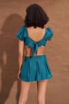 Shop_Shop Nirvanaa_Blue Recycled Italian Fabric Solid Square Mayan Bralette And Pleated Skirt Set _at_Aza_Fashions