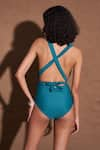 Shop_Shop Nirvanaa_Blue Recycled Italian Fabric Plunge V Trilogy Neck Monokini _at_Aza_Fashions