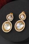 Shop_SWABHIMANN_Gold Plated Polki Clear Drop Earrings _at_Aza_Fashions