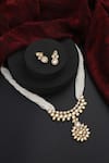 Shop_Swabhimann_White Beads, Diamonds Flower Kundan Studded Necklace Set _at_Aza_Fashions