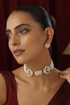 Buy_Swabhimann_Red Diamonds, Beads Polki Studded Half Moon Choker Set _at_Aza_Fashions