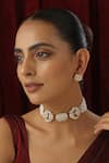 Shop_Swabhimann_Red Diamonds, Beads Polki Studded Half Moon Choker Set _Online_at_Aza_Fashions