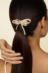 ISHARYA_Gold Pearl Demure Bow Hair Pin _Online_at_Aza_Fashions