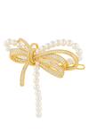 Buy_ISHARYA_Gold Pearl Demure Bow Hair Pin _Online_at_Aza_Fashions