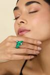 Buy_Isharya_Green Imitation Diamonds Emerald Flame Embellished Ring_at_Aza_Fashions