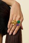 Isharya_Multi Color Diamonds, Stones Rose Gems Open Ring _Online_at_Aza_Fashions