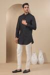 Buy_Raw & Rustic by Niti Bothra_Black Benarasi Silk Chanderi Solid Short Kurta _at_Aza_Fashions