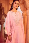 Shop_Aariyana Couture_Pink Kaftan Cotton Silk Hand Embroidery Beads Notched Neck  