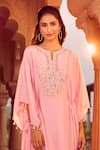 Buy_Aariyana Couture_Pink Kaftan Cotton Silk Hand Embroidery Beads Notched Neck  _Online