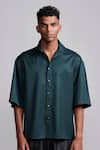 Buy Dash And Dot Green Lycra, Polyester, Viscose Plain Box Pleated Shirt at Aza Fashions Buy_Dash And Dot_Green Lycra, Polyester, Viscose Plain Box Pleated Shirt _at_Aza_Fashions